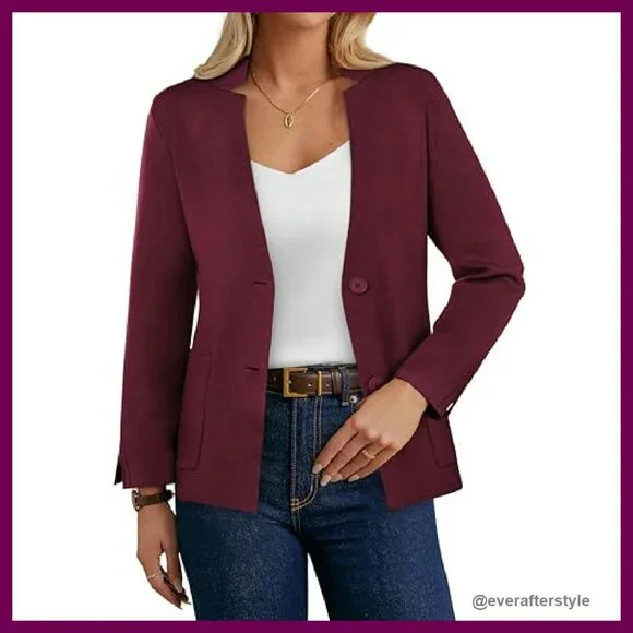 Knit Blazer Cardigan Professional Casual Work Jacket Long Sleeve Pockets